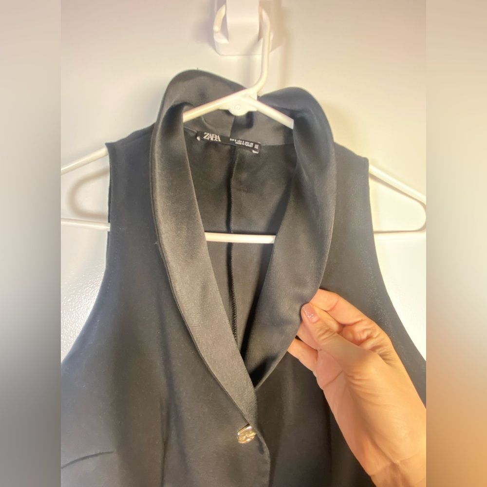 Zara Black Vest with Silver Button Details and Satin Lapel - Picture 3 of 6